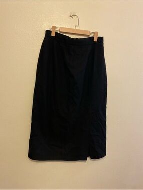 Women's Black wool Midi Skirt with Side Vent